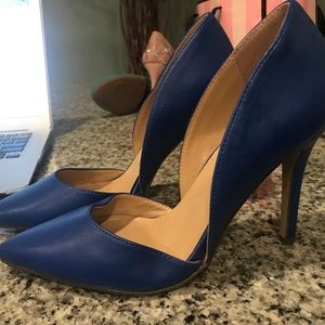 Blue faux leather heels